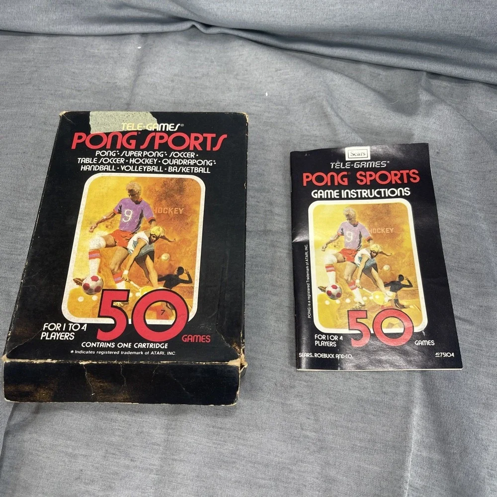Pong Sports Atari 2600 Sears Telegames Video Game with Box and Manual 1977